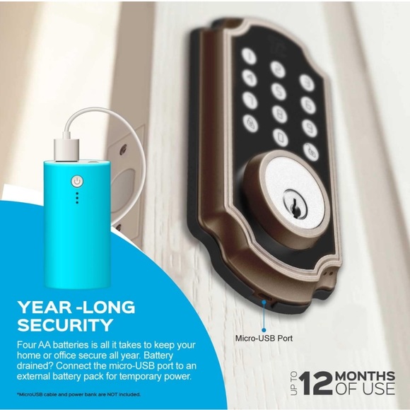 TURBOLOCK TL117 Bluetooth Digital Deadbolt Smart Lock w/App & Keypad incl keys - Picture 4 of 9